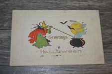 VINTAGE 1912 GIBSON ART CO. POST CARD HALLOWEEN GREETINGS WITCH ONE CENT STAMP picture