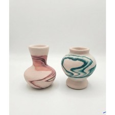 Vintage Nemadji Pottery Mini Vases Made In USA Swirl Design picture