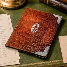 Rare Asprey Antique English Leather Sterling Silver Desk Folder Document Holder picture