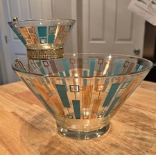 Vintage MCM Art Deco Chip and Dip Heavy Glass Set Anchor Hocking Atomic picture
