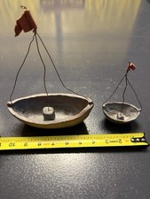 2pc Studio Art Pottery Boat Sculptures Set Signed Stone 2007 Ceramic Wire MastT8 picture