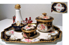 Limoges Vanity Tray, Rose Cap Bottle & (2) Vanity/Dresser Boxes-Bonus Mini Tray picture