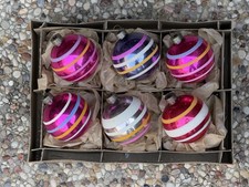 VTG Shiny Brite Made In US Of A Stripes Glass Christmas Ornaments picture