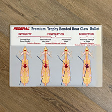 Vintage Federal Premium Trophy Bonded Bear Claw Bullet Integrity Chart Card picture