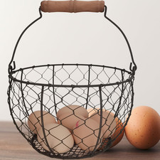 Wire Egg Basket for Gathering Fresh Eggs Rustic Metal Egg Basket picture