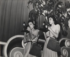 c. 1950's Two Female Photographers Taking Pictures with Flash Cameras Photo picture