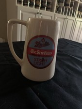 Stroh Light / The Stroh’s Beer Mug White Ceramic Collectible US Breweriana picture