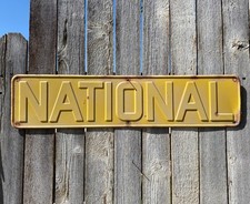 VTG NATIONAL Pump Jack Embossed Metal Sign Oil Field Advertising Garage Decor picture
