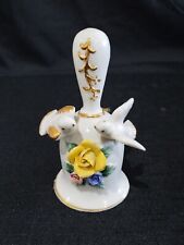 Vintage White Porcelain Bell Applied Birds Yellow Pink Blue Flowers Gold Trim  picture