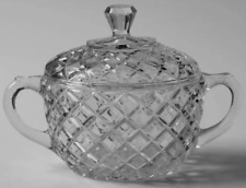 Anchor Hocking 'Waterford' Waffle Cut Crystal Sugar Bowl with Lid (1938-1944) picture