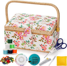 Sewing Basket with Accessories, Wooden Sewing Kit Storage Box picture