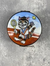 Rochard Limoges France Hand Painted Trinket Box Cartoon Cat Playing Tennis EX+ picture