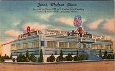 1930-50's ZINN'S MODERN DINER RESTAURANT between READING & LANCASTER PA POSTCARD picture