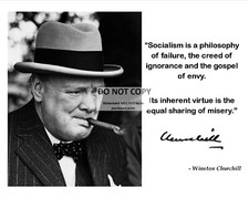 WINSTON CHURCHILL SOCIALISM QUOTE w/ FACSIMILE AUTOGRAPH - 8X10 PHOTO (PQ-039) picture