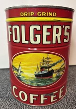 Vintage 1931 Sealed 2 lb Folger’s Coffee Tin Golden Gate Brand Key-Wind Key picture