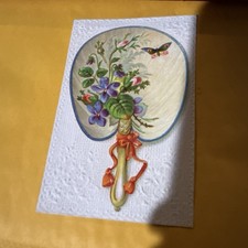Beautiful Vintage Victorian Fan With flowers & Butterfly  Card picture