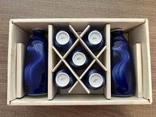 Fukagawa Cobalt Blue Sake Set 7pc Imperial Household Japan Porcelain w/Box picture