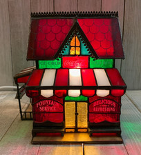 VINTAGE 1995 Coca-Cola Stained Glass Lighted Corner Store by The Franklin Mint picture