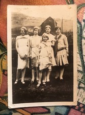 Vintage Photograph GIRLS OUTDOOR Family Snapshot, Black + White Print 2.5 x 3.5” picture