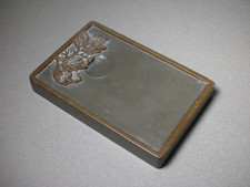 Vintage Chinese Scholar Stone Carved Inkstone Leaf Motif (17.5x11.5x2.5cm) picture