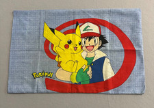 Vintage 1998 Pokemon Blue Pillowcase Pikachu Ash Squirtle Meowth Clefairy Mint picture