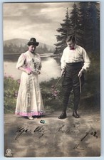 c1910's Couple Pretty Woman Playing Diabolo RPPC Photo Posted Antique Postcard picture