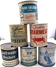 Vintage Oyster Can Tins Seafood Tins Cans , NOS 16oz Tin Lot of 6 picture