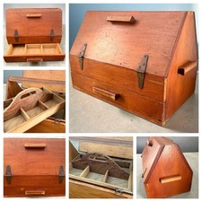 VTG Handmade Artist Machinist Wooden Tool Box W/ Drawer Tray Sewing Chest Crafts picture