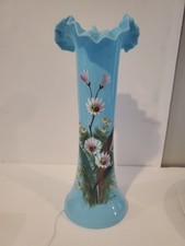 Vintage Bristol? Handpainted Blue Floral Ruffled Edge Vase 10.5