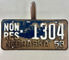Rare Nebraska 1953 Non-Resident license plate tag #1304 blue/brown picture