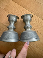 Vintage Norwegian Pewter pair of Taper Candle Holders Felt Bottom picture