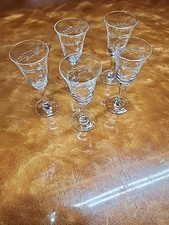 Vtg Hand Made Etched Leaves Dots Fine Stemware Bell 1oz Cordial Glasses Lot 5 picture