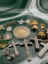 Mixed Lot of Vintage & Modern Religious Christian Jewelry, Pins & Challenge Coin picture