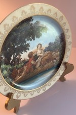 ANTIQUE FRENCH F.BOUCHER COURTING GOLD GILDED PLATE PORCELAIN SIGNED picture