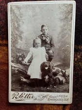 1890s Cabinet Card Photo B Etter Great Falls Rochester NH Children Spaniel Dog picture