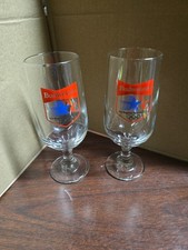 MINT PAIR OF VINTAGE 1984 BUDWEISER LA OLYMPICS STEMMED BEER GLASSES picture