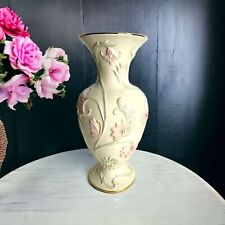 Lenox Gem Blossoms Large Vase Ivory Pink Floral Green Leaves 11.5