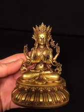 Old Gilt Gold Bronze Four-Arm Buddha Statue CG picture