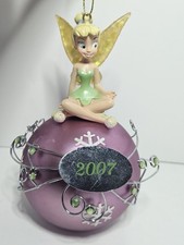 Disney Tinker Bell Christmas Ornament 2007 Purple Pink Ball Wire Rhinestone Rare picture