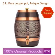 5 Lt Countertop Pure Copper Water Dispenser Pot, Antique Engraved Barrel picture