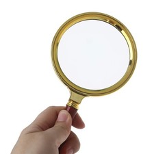 Vintage 10X Magnifying Glass Antique Brass Wood Handle Reading Magnifier picture