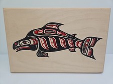 Pacific Northwest Coastal Art Hinged Salmon Fish Wood Box 10.75