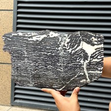 3.9 lb  Natural Zebra Stone Polished Slice Black White Stripe Crystal Specimen picture