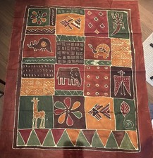 Rare 74” x 60” Batik Tapestry Zimbabwe Folk Art African Sadza Fabric Handmade  picture
