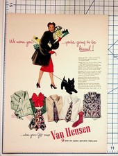 Vintage 1940s Van Heusen Christmas Fashion Ad Woman Dog Gifts NYC picture