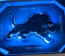Hex Head Detroit Lions Logo Acrylic LED Lighted Sign 12V Black, With Lights picture