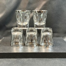 Vintage Mid Century Modern Silver Rim Polka Dot Shot Glass Set of 5 MCM Barware picture