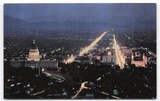 Salt Lake City Utah State Capitol Night View Vintage Curteichcolor Postcard 1947 picture