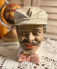 1900's Majolica Tobacco Humidor, Handsome Gent Figural Tobacciana picture