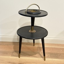 Vintage Mid Century Modern Metal Ashtray Stand Tiered Black Table Smoking Room picture
